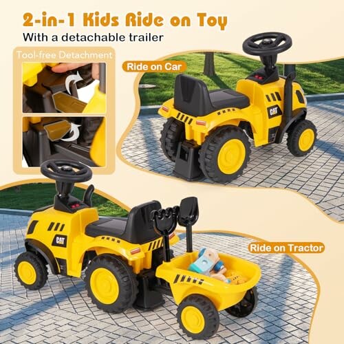 2-in-1 kids ride-on toy with detachable trailer, featuring car and tractor modes.