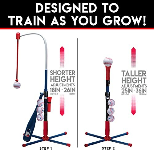 Adjustable baseball training set with height adjustments for kids.