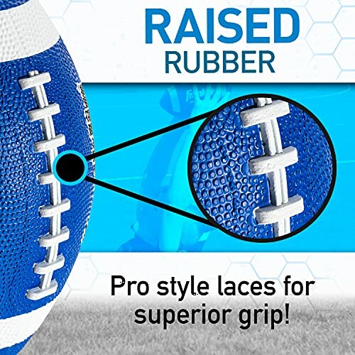 Blue football with raised rubber and pro style laces for superior grip.