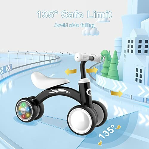 Children's balance bike with safety features on a futuristic track.