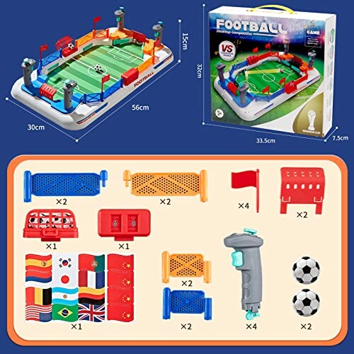 Desktop football game set with components and packaging.