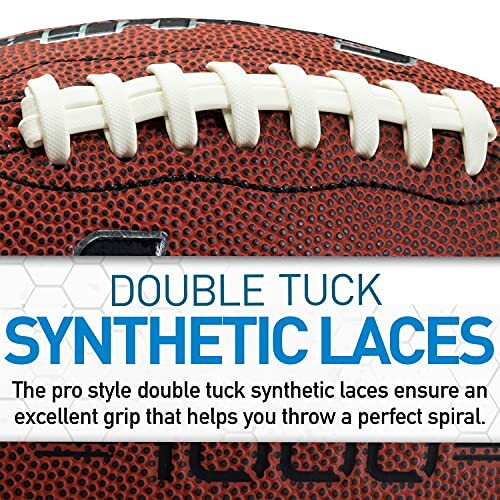 Close-up of a football with double tuck synthetic laces.
