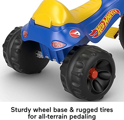 Hot Wheels ride-on toy with sturdy wheel base and rugged tires.