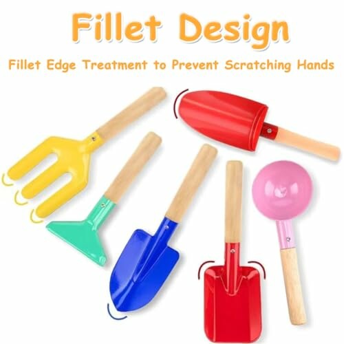 Colorful children's garden tools set with safe fillet design.