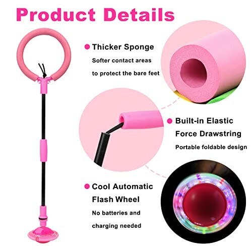 Pink kids jump rope with thicker sponge and automatic flash wheel