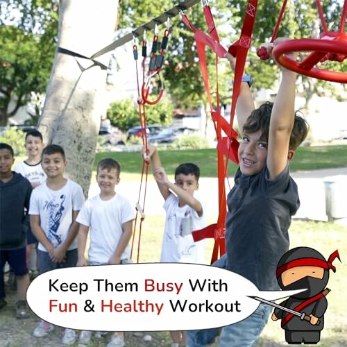 Children enjoying a fun and healthy workout on outdoor fitness equipment.