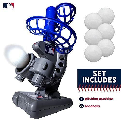 Kids pitching machine with six baseballs included