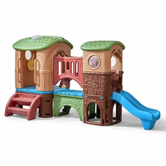 Colorful children's playground set with slide and climbing areas