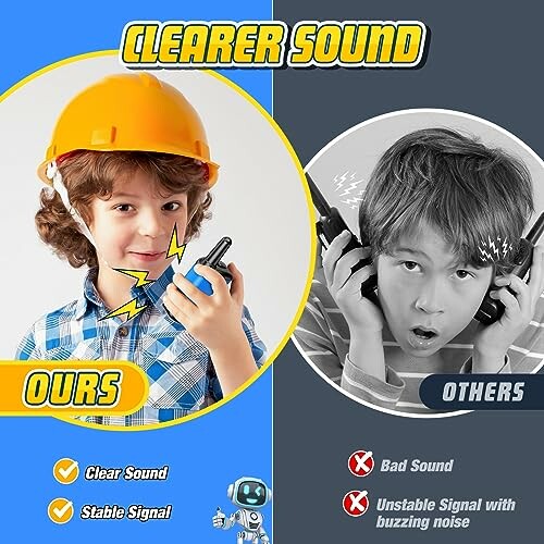 Comparison of clear and unclear sound in kids' walkie-talkies.