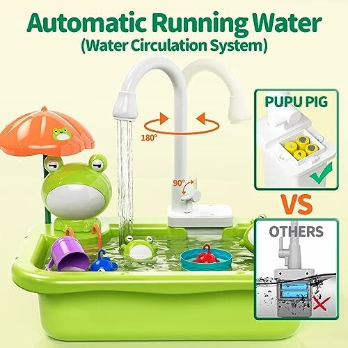 Children's water play table with automatic running water and toys.