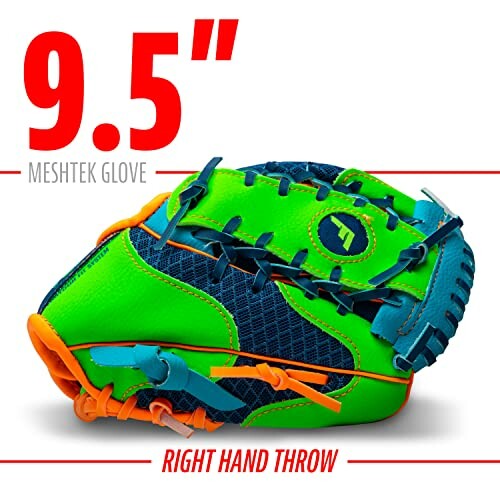 Colorful 9.5-inch Meshtek baseball glove for right hand throw