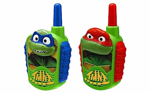 Two Ninja Turtles-themed walkie talkies with colorful designs.