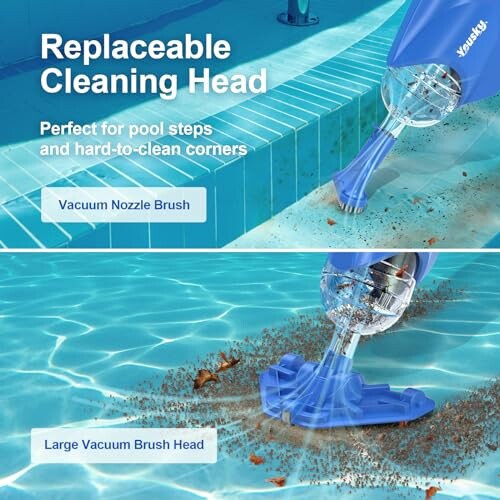 Pool vacuum cleaning head for steps and corners.