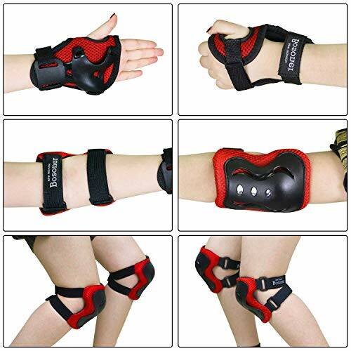 Various views of protective gear set for wrists, elbows, and knees.