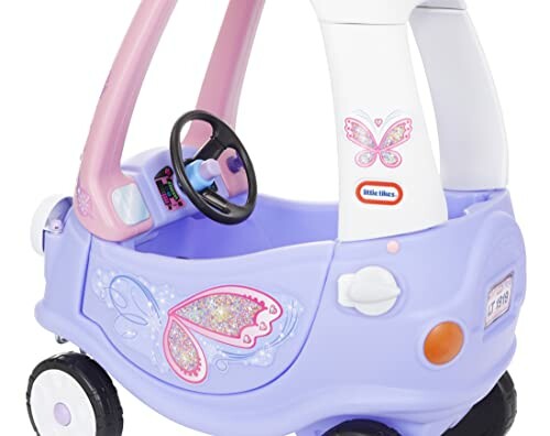 Purple and pink toy car with butterfly design