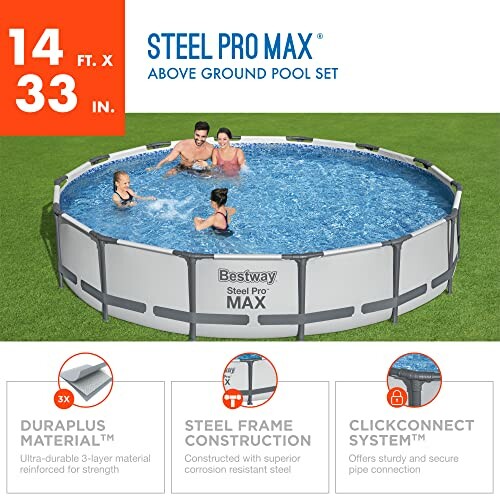 Family swimming in above ground pool, Steel Pro Max, 14 ft x 33 in