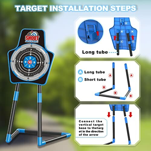 Target installation steps diagram with labeled tubes and instructions.