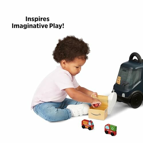Toddler playing with toy truck and blocks.