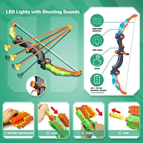 Toy bow and arrow set with LED lights and shooting sounds.